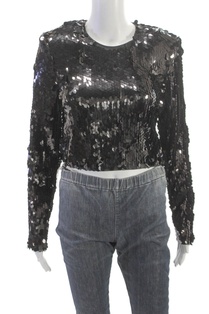 Toccin Women Cropped Black Polyester Long Sleeve Blouse Size 4Free Shipping in US $100+ Orders | $6.95 Orders Below