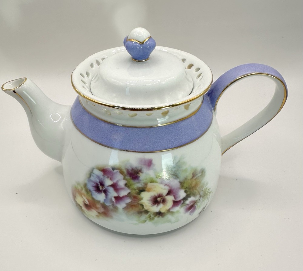 Vintage Porcelain Treasures hand painted floral teapot by Betsy Platner