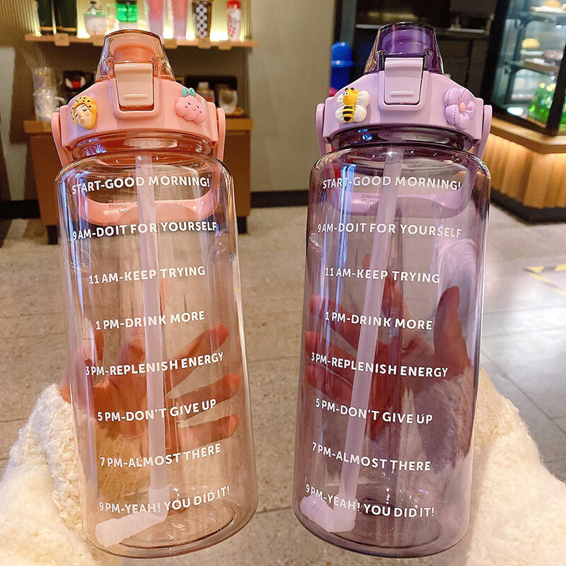 2 Liter Water Bottle with Straw Female Jug Portable Travel bottles Fitness