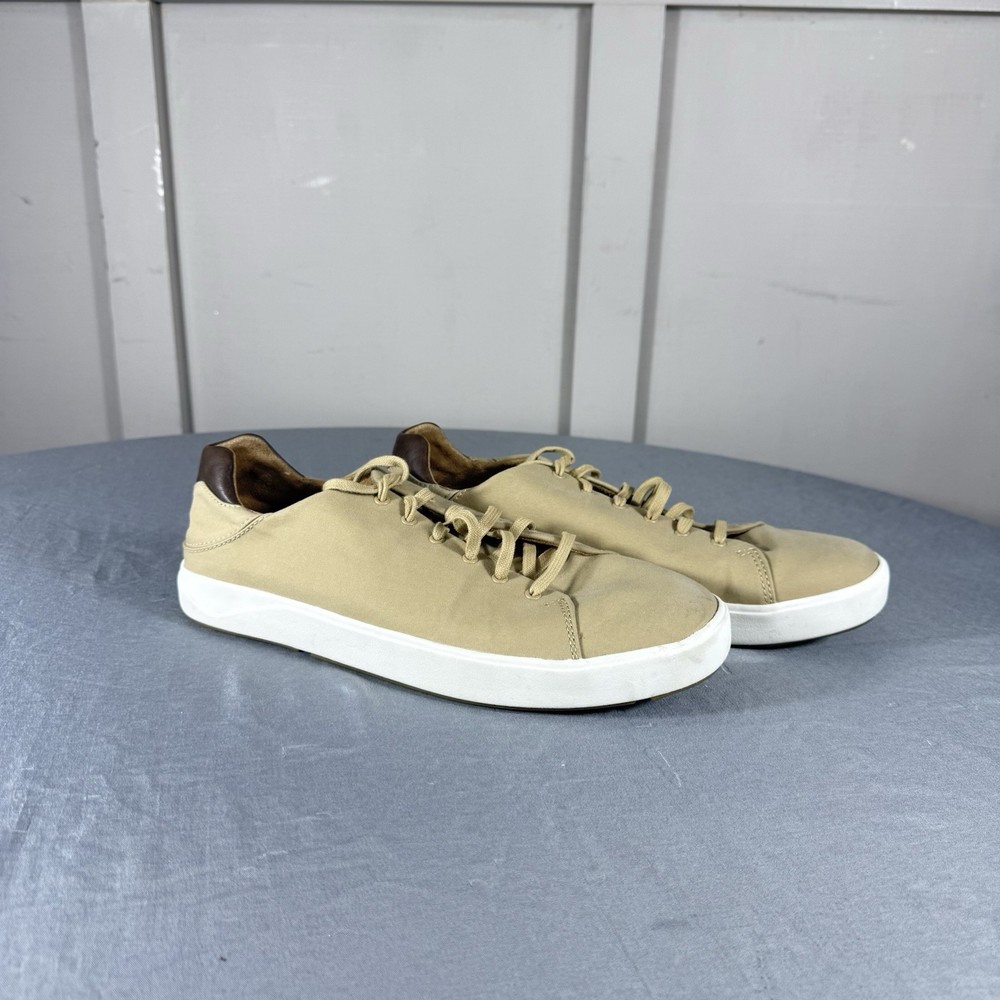 OluKai Lae Ahi Li Ili Shoes Mens Size 10.5 Beige Leather Casual Low Top Sneakers