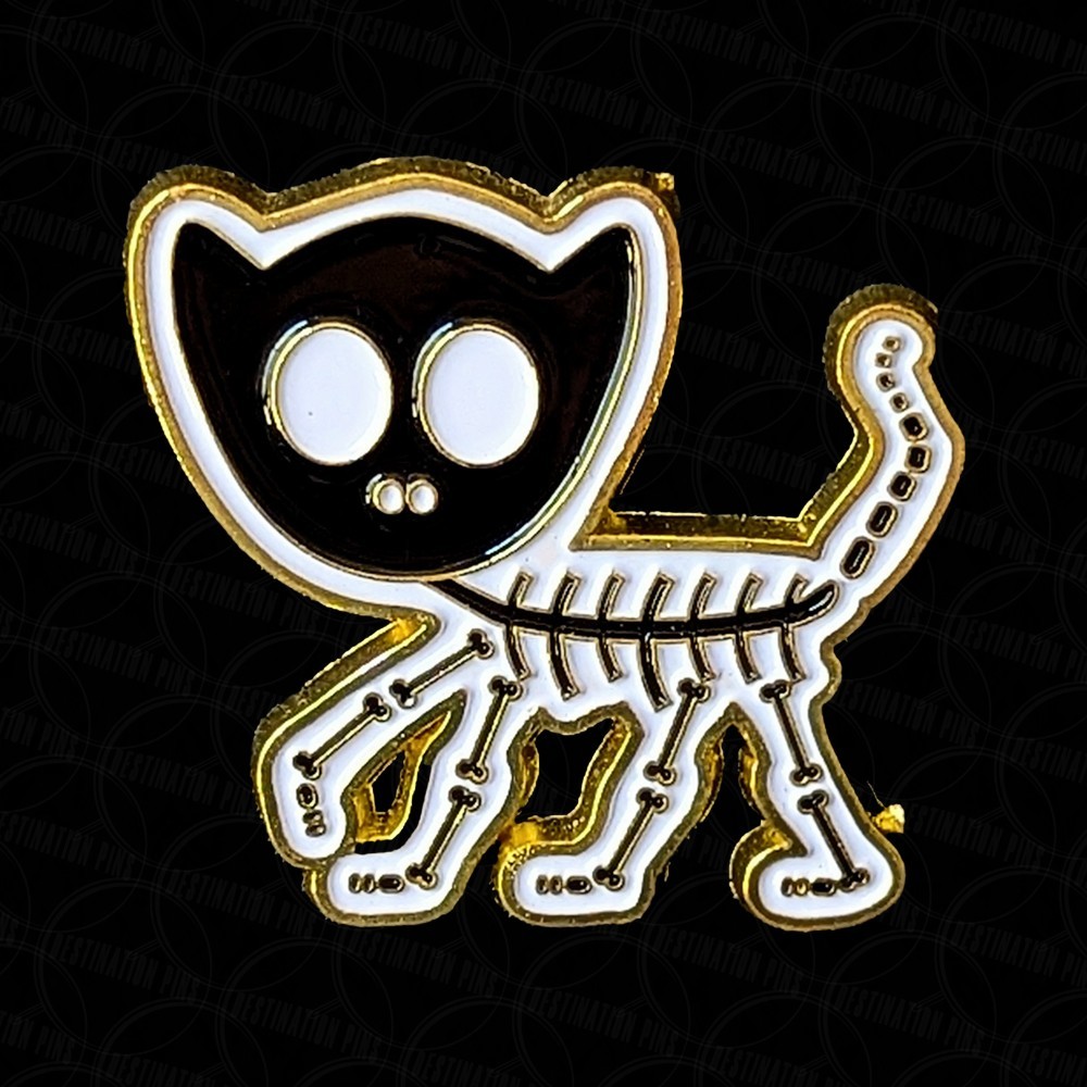 Cute And Spooky Skeleton Ghost Kitty Cat Enamel Pin
