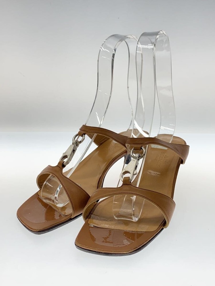 Authentic HERMES Brown Leather Slip-On Sandals EU 37.5 Preowned Fast Shipping