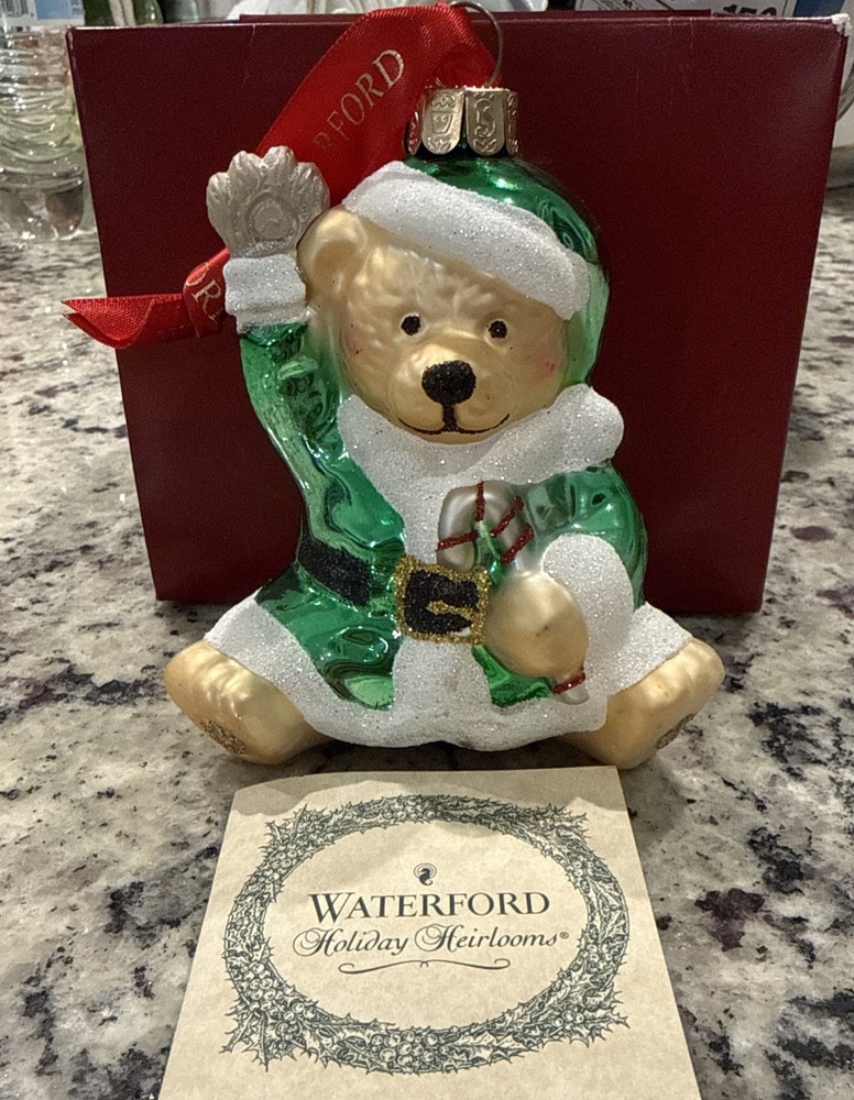 Waterford Holiday Heirlooms Teddy Bear Santa Hand Blown Glass Ornament No Box