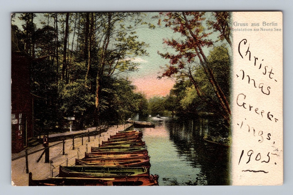 Germany-Berlin Boat Station at the Neuer See Postal Old Vintage c1905 Postcard