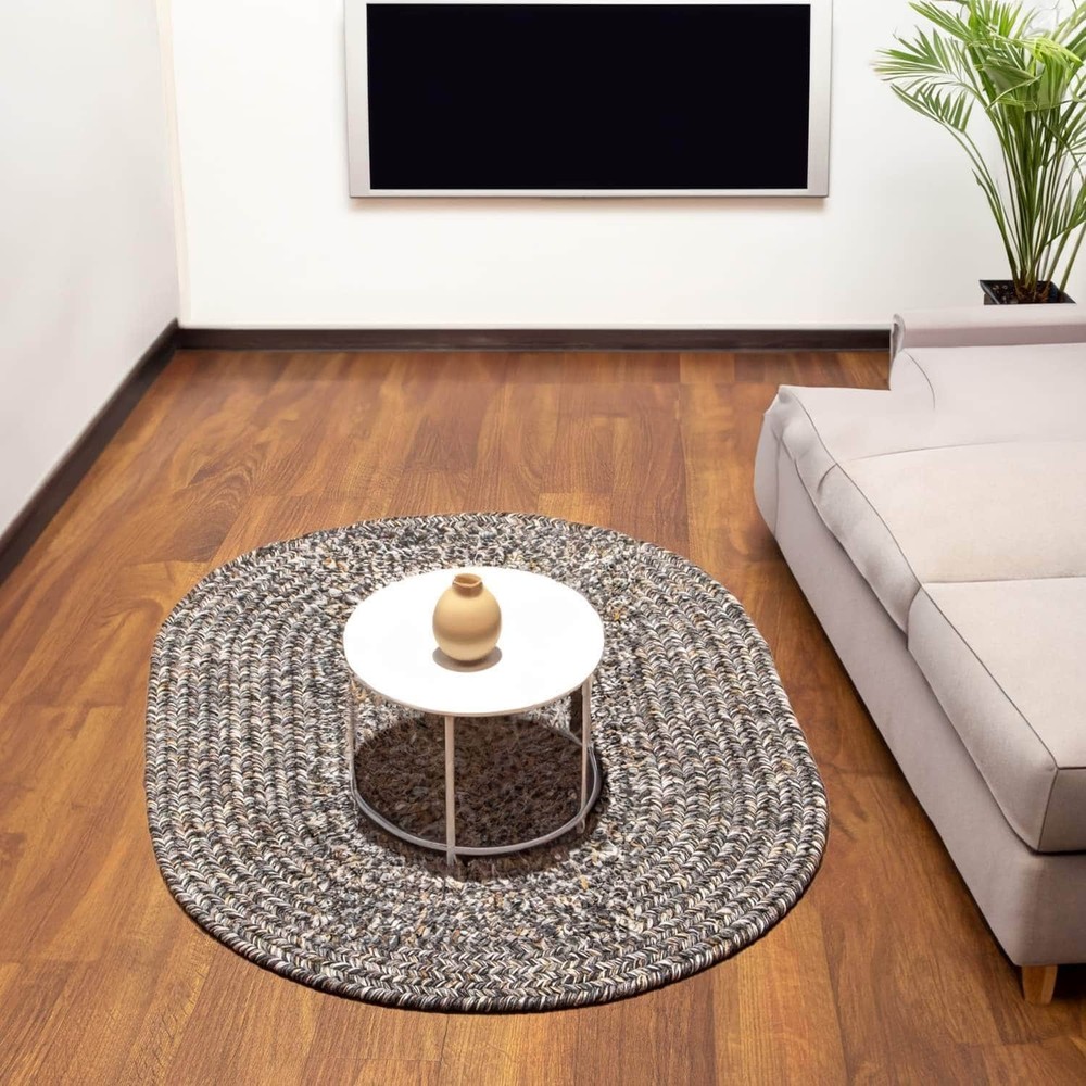 Gray Washable Braided Farmhouse Rug - Indoor Outdoor - Reversible - Made in USA