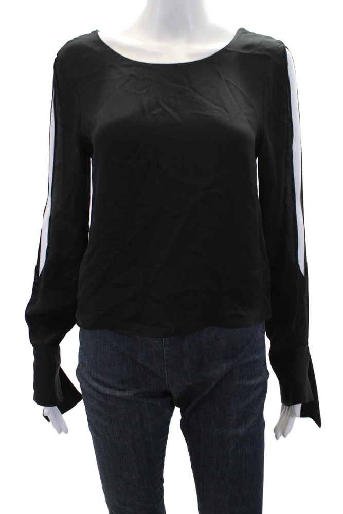 Ramy Brook Womens Silk Open Long Sleeves Crew Neck Blouse Black Size SmallFree Shipping in US $100+ Orders | $6.95 Orders Below
