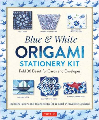 Blue and White Origami Stationery Kit with 36 Foldable Cards and Envelopes