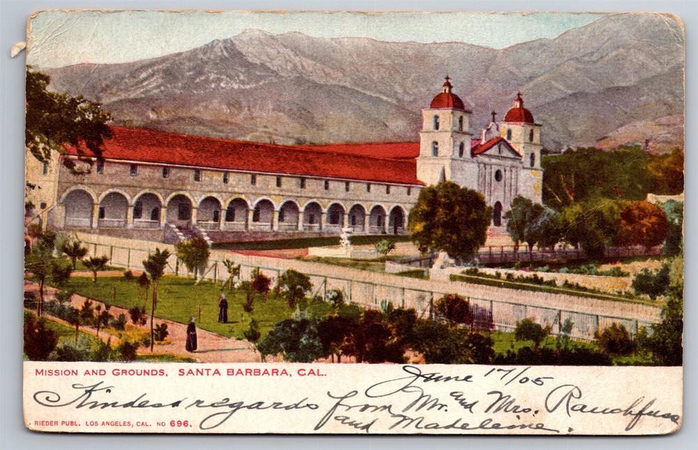 Mission & Grounds Santa Barbara CA C1905 Postcard P16
