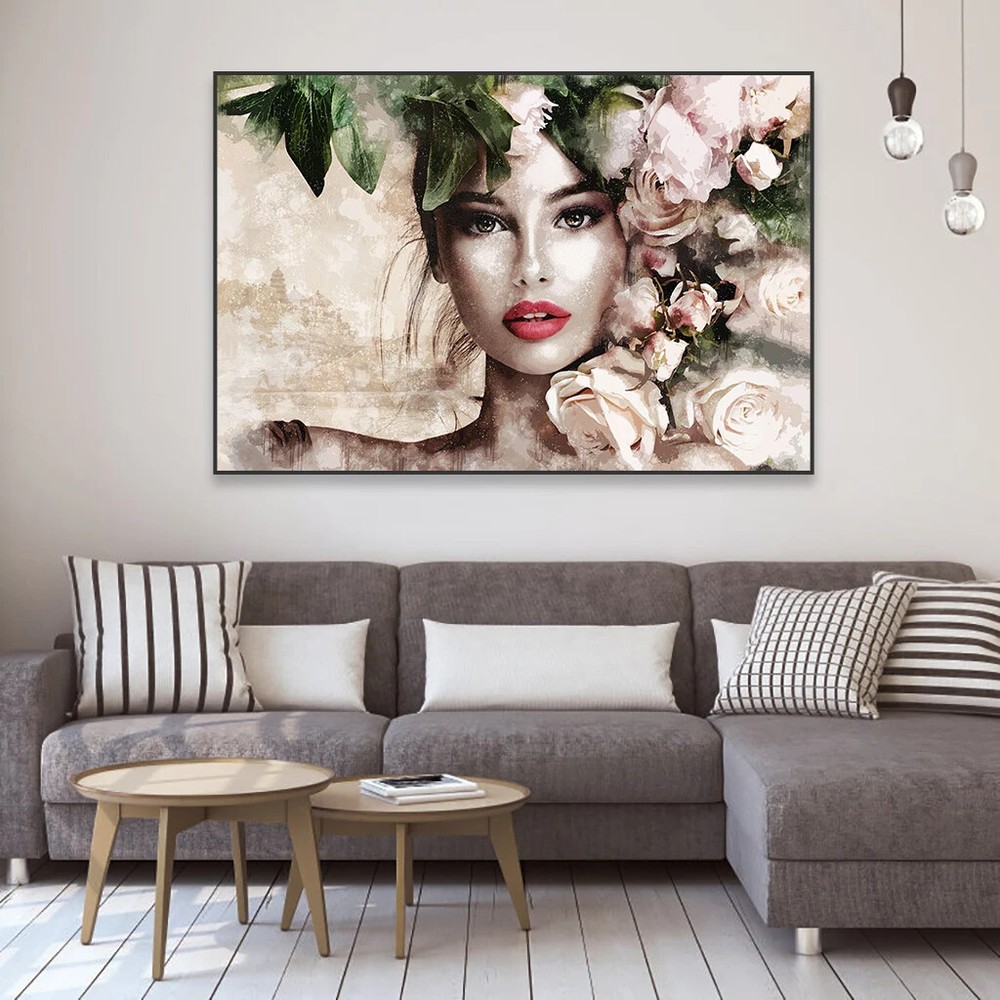Beauty Woman Canvas Painting Print Mural Abstract Woman Portrait Canvas Wall Art