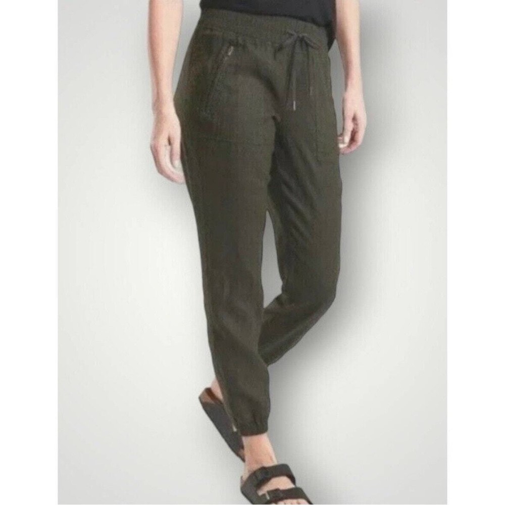 Joggers clásicos minimalistas abuela costera 100 % lino verde oliva Athleta Cabo-image