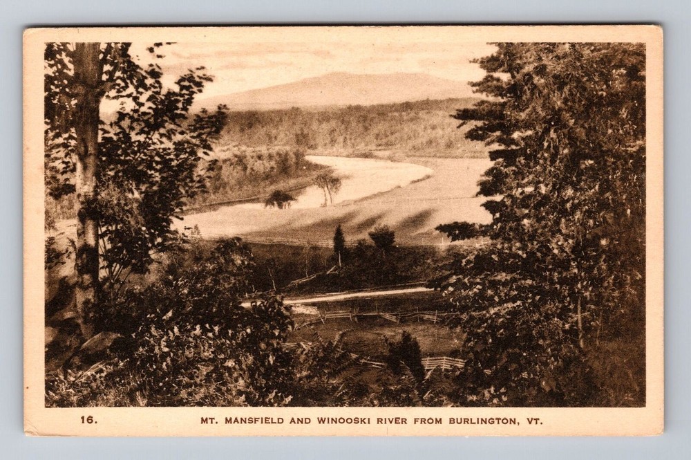 Burlington VT-Vermont Mt Mansfield and Winooski River Vintage Postcard