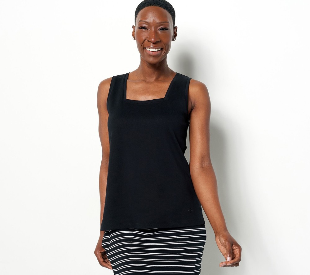 Spanx Women's Top Sz L Essentials Pima Cotton Tank Black A498826