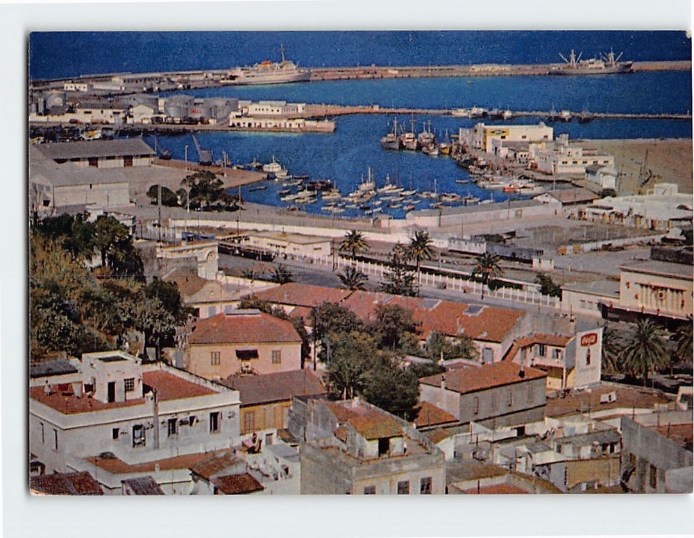 Postcard Panoramic View Harbor & Town of Tangier Morocco