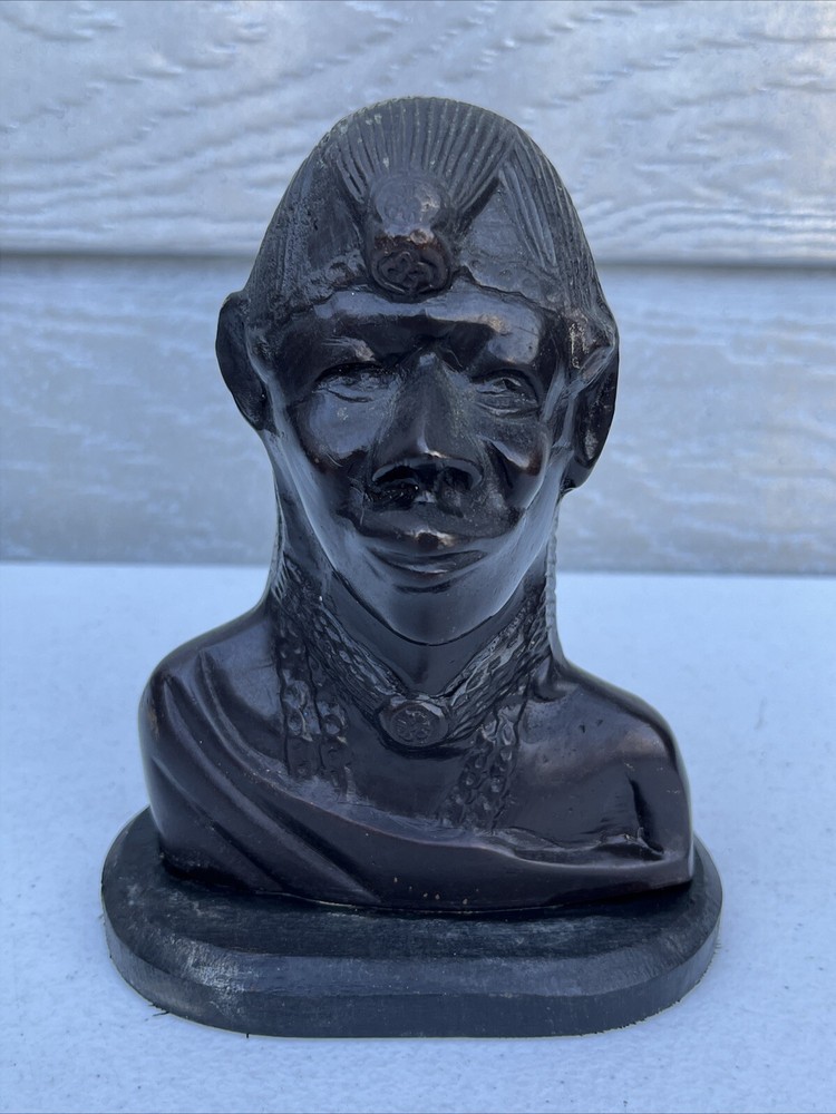 Vintage Cast Metal TRIBAL Head Bust Statue Figure 6.5