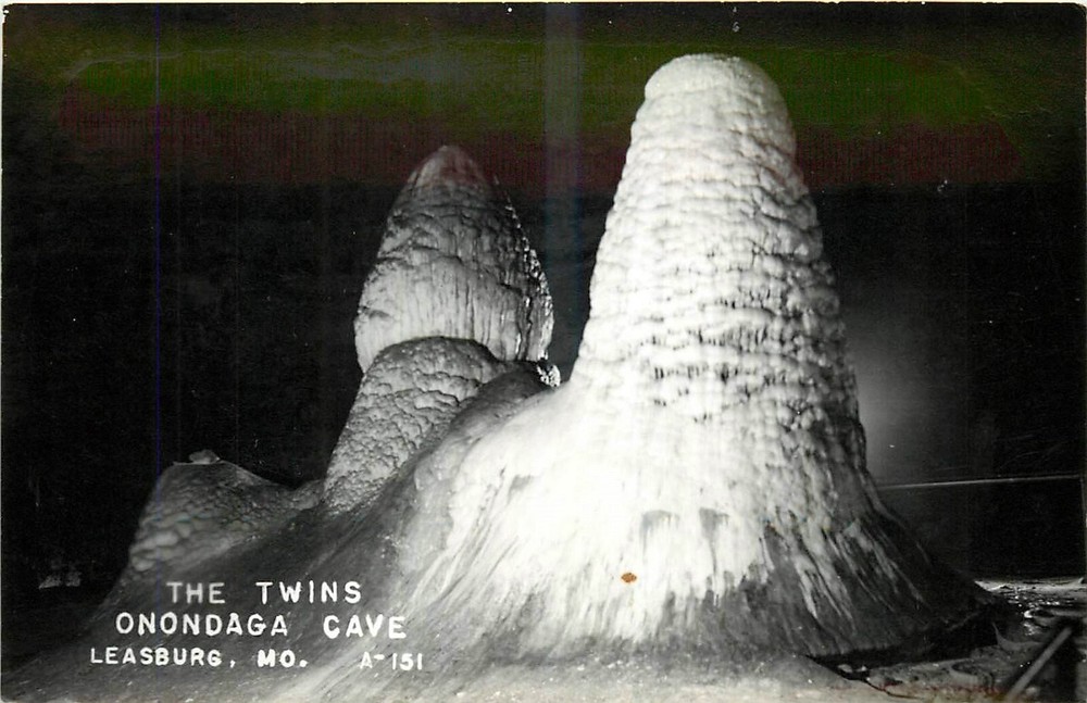 1950s Leasburg Missouri The Twins Onondaga Cave RPPC Postcard 25-5886