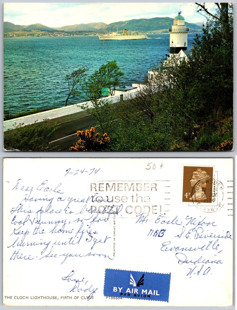 Cloch Lighthouse Firth Of Clyde Scotland Postcard