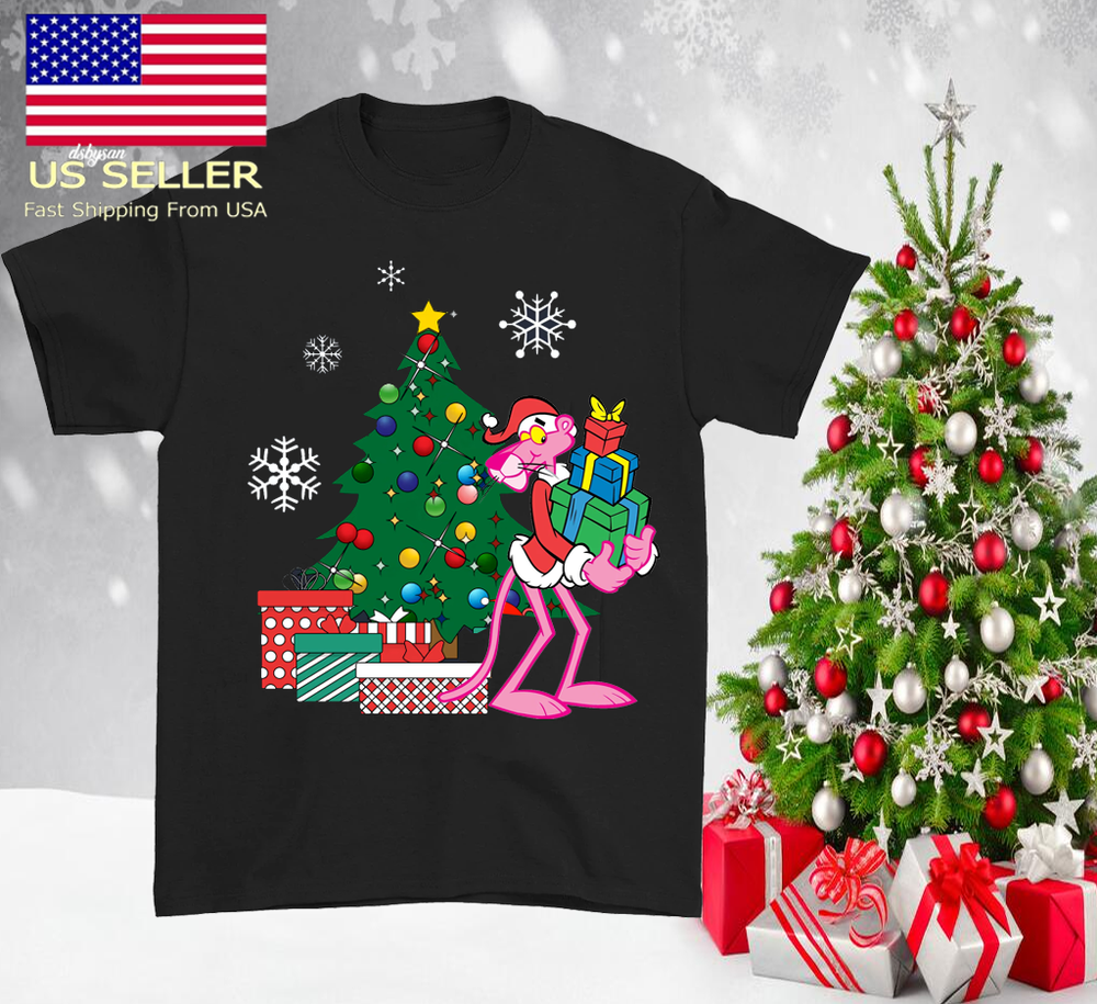 Pink Panther CHRISTMAS black T-shirt Unisex All sizes xmas tree 83
