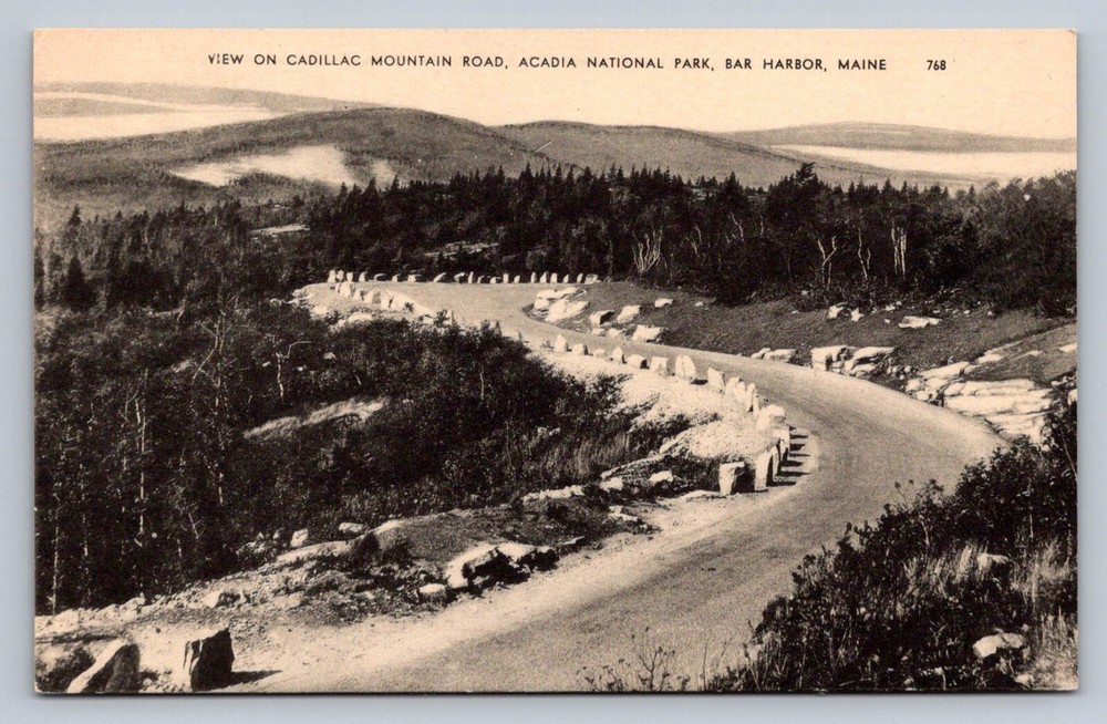 Postcard ME Bar Harbor Cadillac Mountain Road Acadia National Park Photolux B569-image