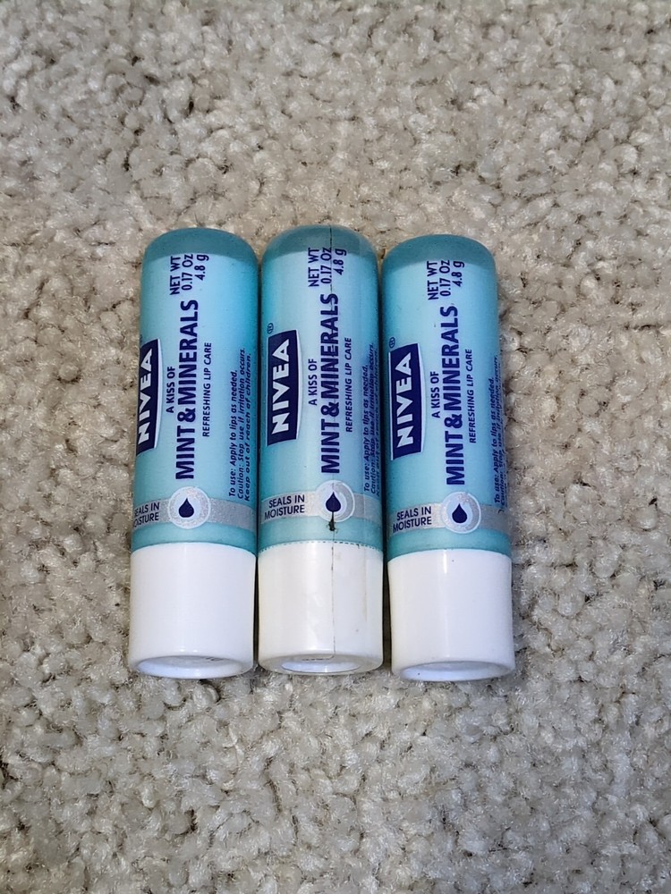 3 Pack Nivea Mint & Minerals Lip Balm with Jojoba Peppermint Sealed Rare
