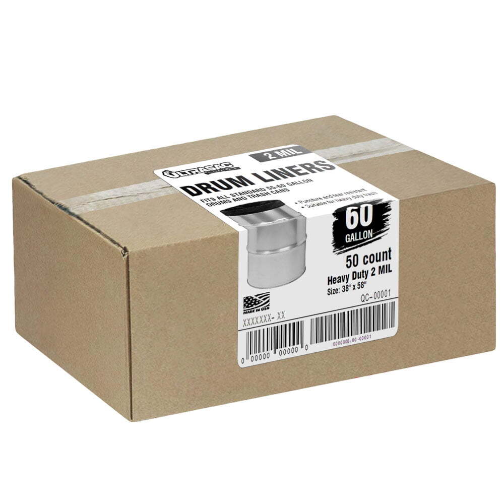 Heavy Duty 55 Gallon Trash Bags - (Large 50 Pack /w Ties) - 2 MIL Industrial