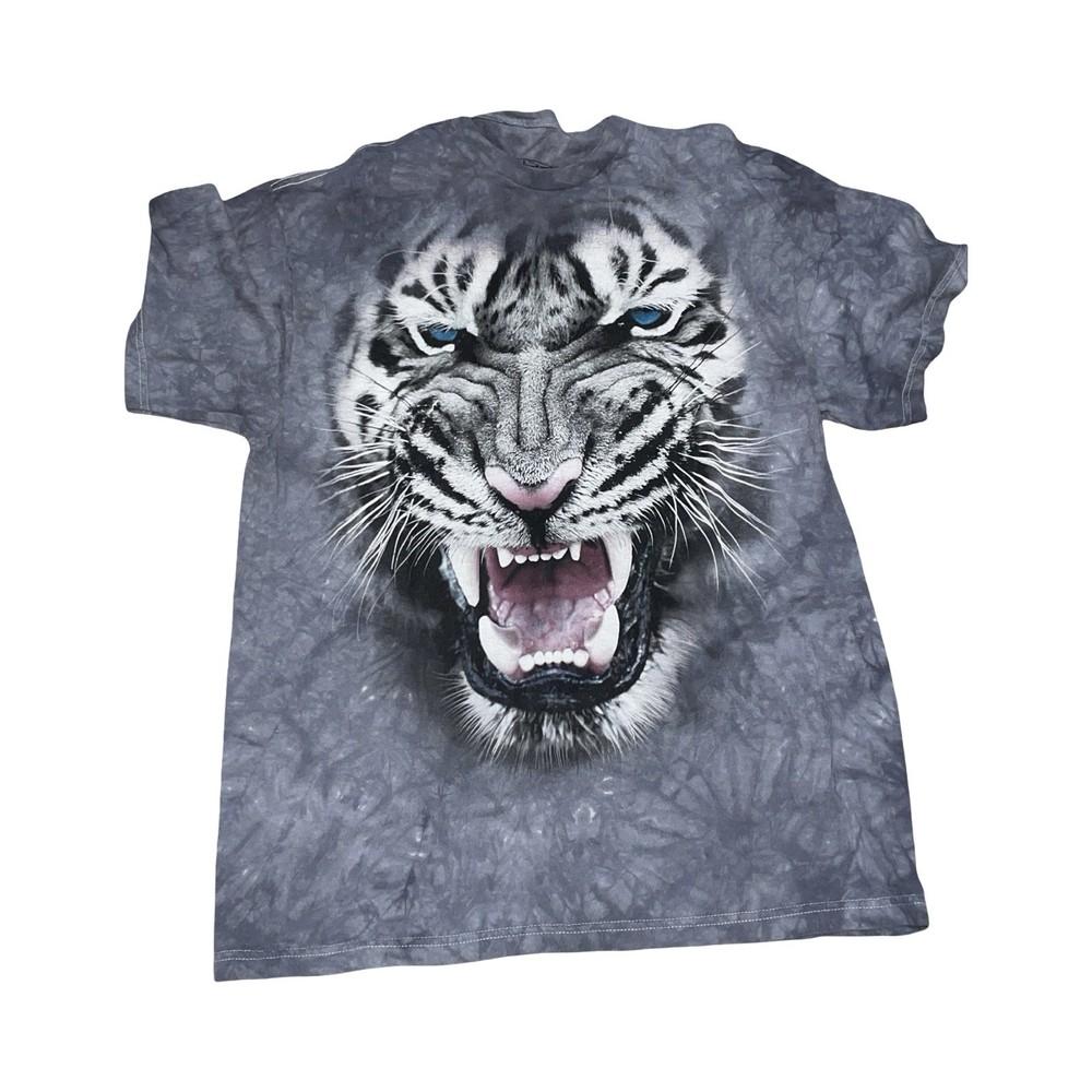 3D Tees by The Mountain Gray Tie Dye Unisex Large Tiger Face Short Sleeve