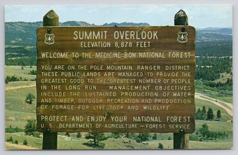 Summit Overlook Medicine Bow Forest Sherman Hill WY Vintage Postcard