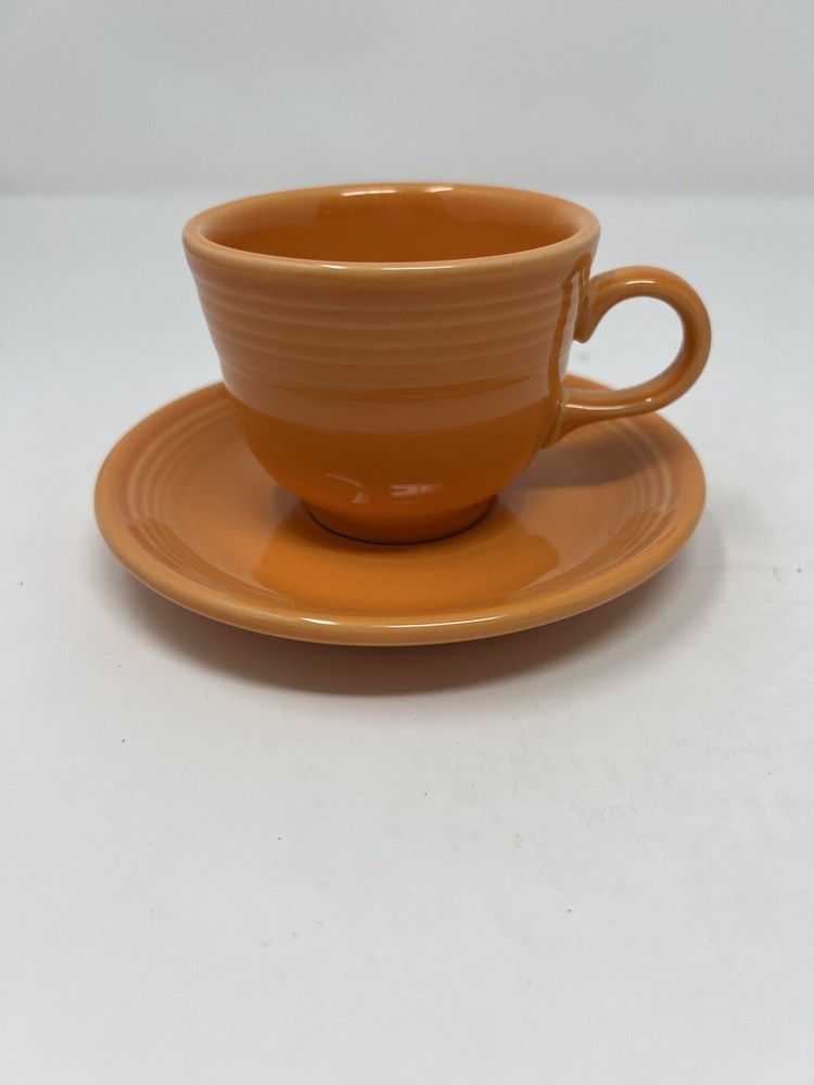 Fiesta Ware Tangerine Orange Coffee Tea Cup And Saucer Homer Laughlin HLC