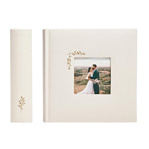 Elegant Linen Photo Album - 200 Acid-Free Pockets 200 pockets Oat With Window-image
