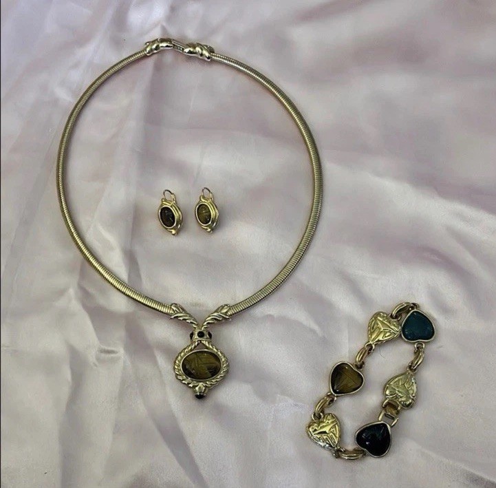 Vintage Gold Plated Necklace, Earring, and Bracelet Set