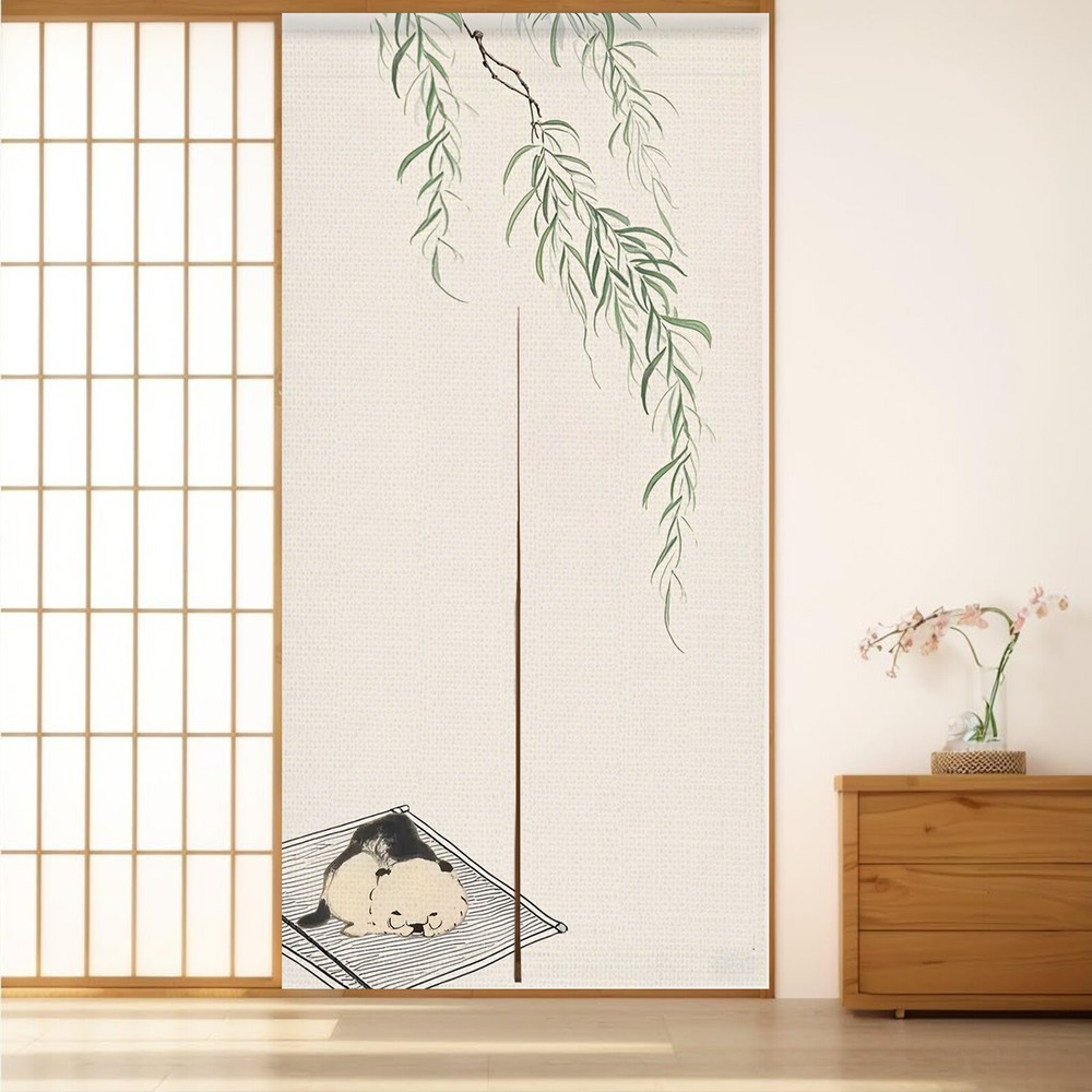 Sleeping Kitten Japanese Door Curtain for Kitchen Bathroom Divider  