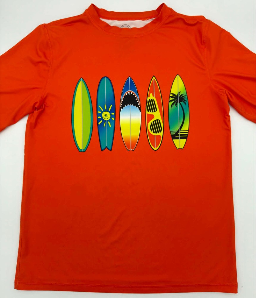 Wonder Nation Boys XL 14-16 Orange Surfboard Graphic Shirt Short Sleeve Athletic