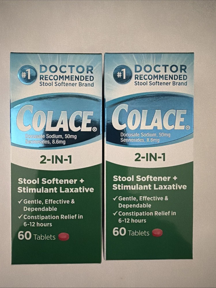 (2) Colace Docusate 2-IN-1 Stool Softener + Laxative 60ct Exp 2027+