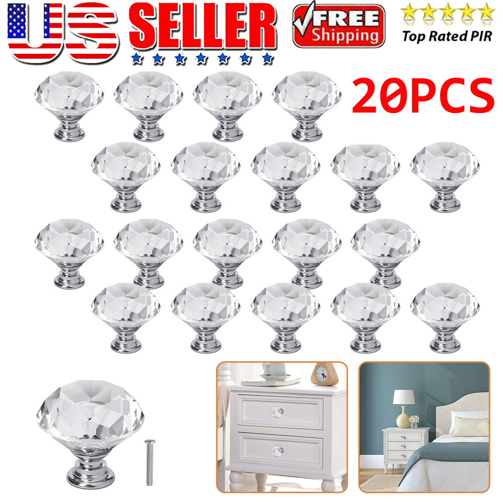 20-Pack Crystal Glass Dresser Knobs Diamond Cabinet Door Pulls Handles
