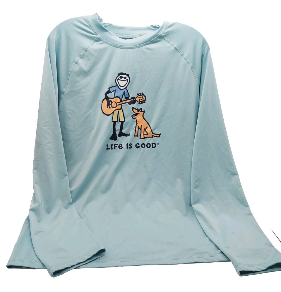 Life Is Good Men's Size Medium Crewneck T-Shirt Long Sleeve Blue UPF 50 Stretch