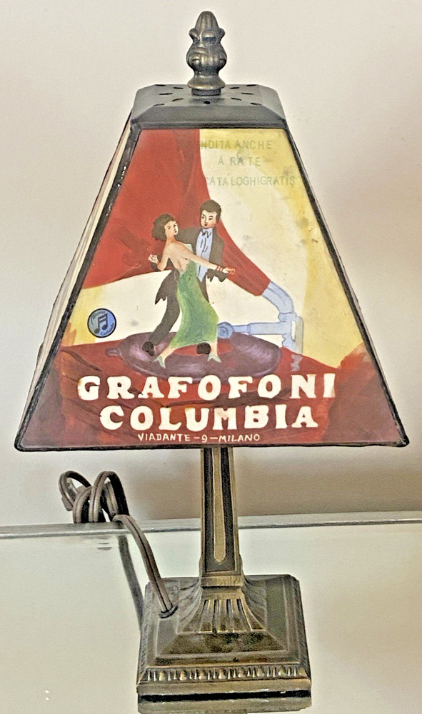 Vintage Rare Grafofoni Columbia Painted Table Lamp