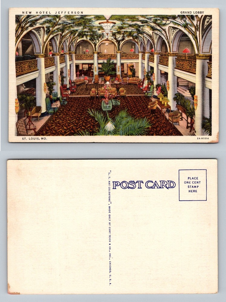 St. Louis, MO-Missouri, New Hotel Jefferson Grand Lobby Vintage Postcard