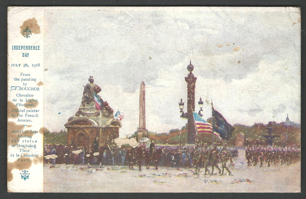 AMERICAN RED CROSS July 4 1918 Independence Day Parade Postcard AEF Usage