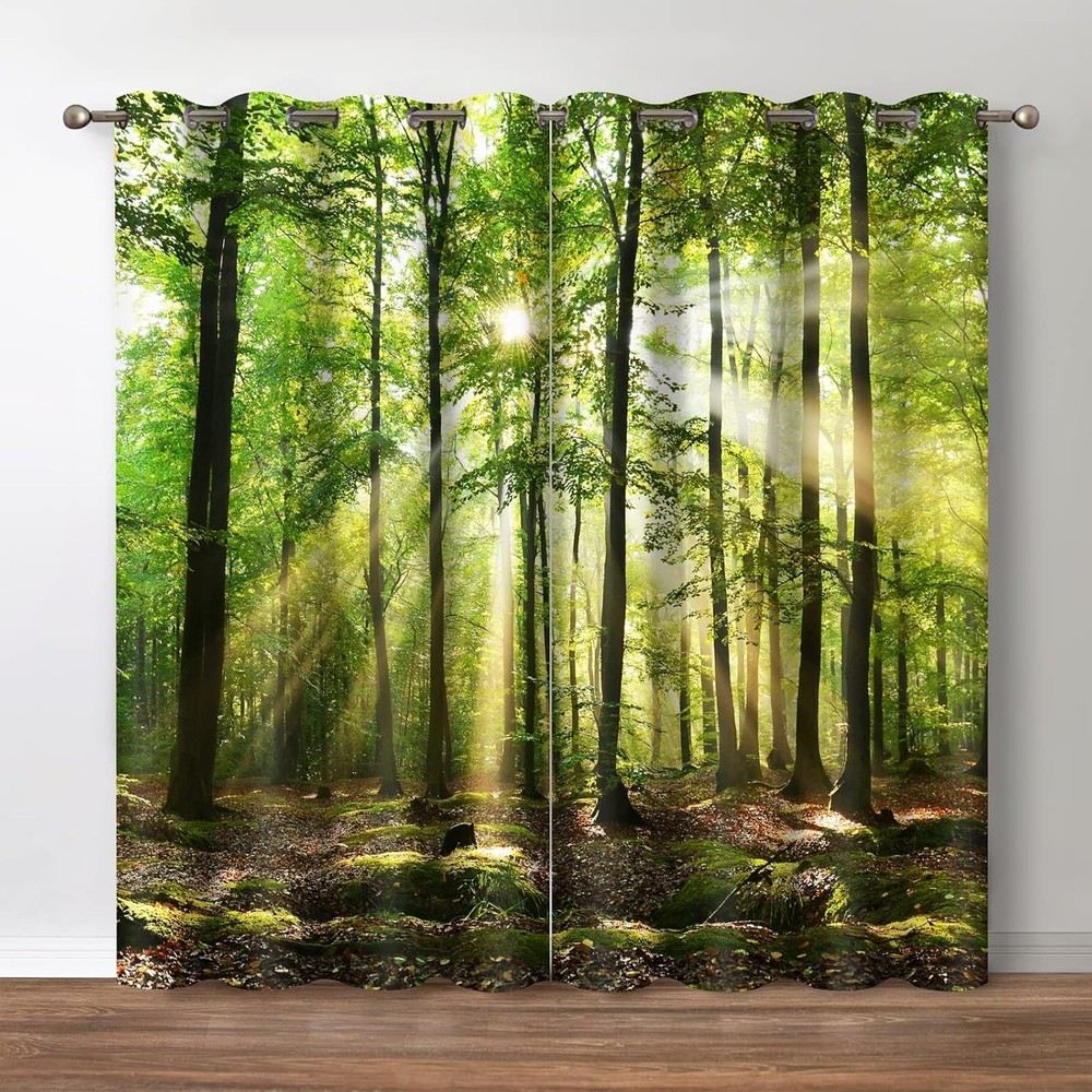 Forest Blackout Curtains - Green Tree in Bright Sunshine Pathway in The Mountai