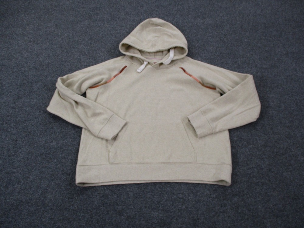 Faherty Sweatshirt Hoodie Womens S Beige Woven Boho Beach Pullover Logo Casual