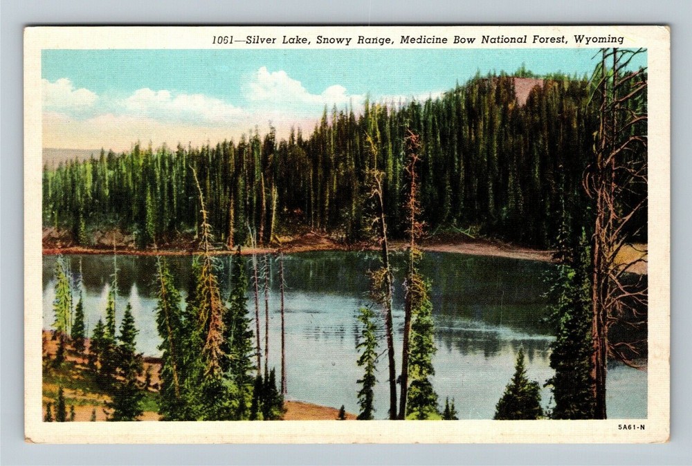 Medicine Bow Forest WY-Wyoming, Scenic Silver Lake Snowy Range Vintage Postcard