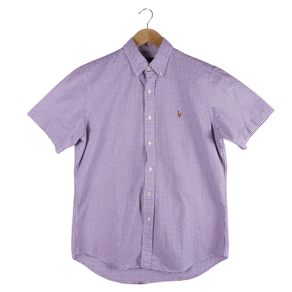 Polo Ralph Lauren Mens Medium Red Blue Gingham Short Sleeve Button Down Shirt