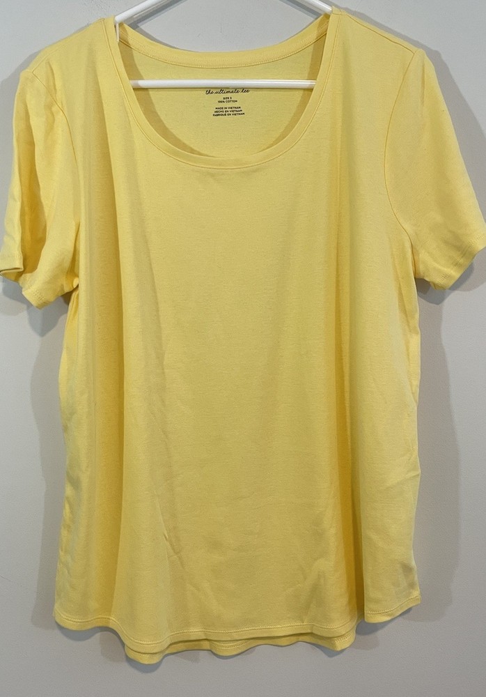 Chicos Ultimate Tee Shirt top sz 3 womens XL yellow Short Sleeve Scoop Neck