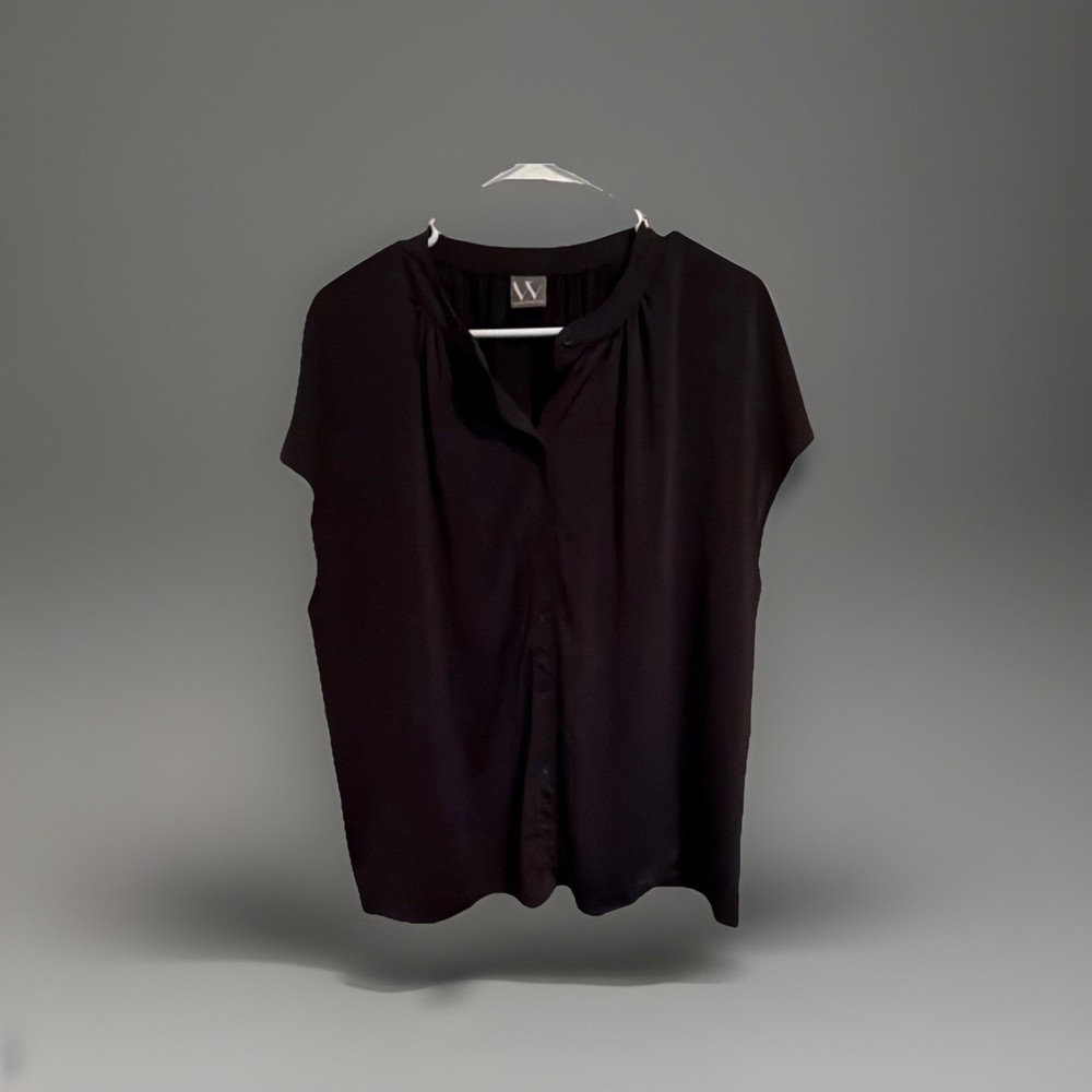 Worthington Solid Black Collared Sleeveless Button Blouse Polyester XL
