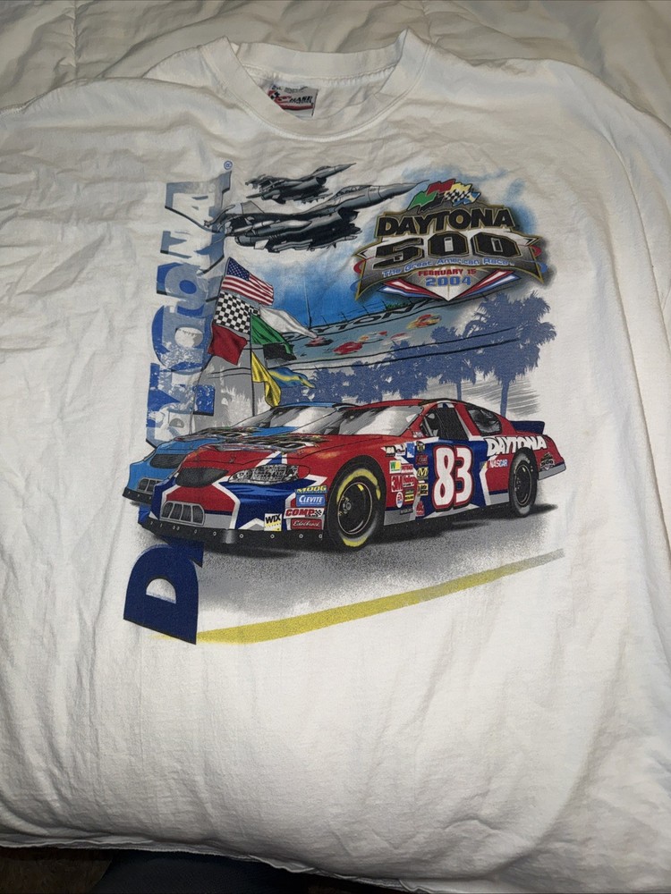 Vintage 2004 Daytona 500 NASCAR Racing White T-Shirt 2XL Chase Y2K Autographed