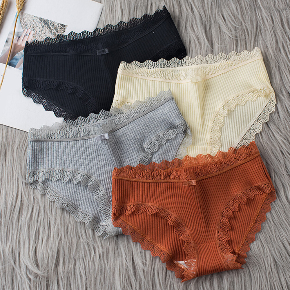 Womens Ladies Cotton Underwear Briefs Seamless Lace Panties Knickers Lingerie wi