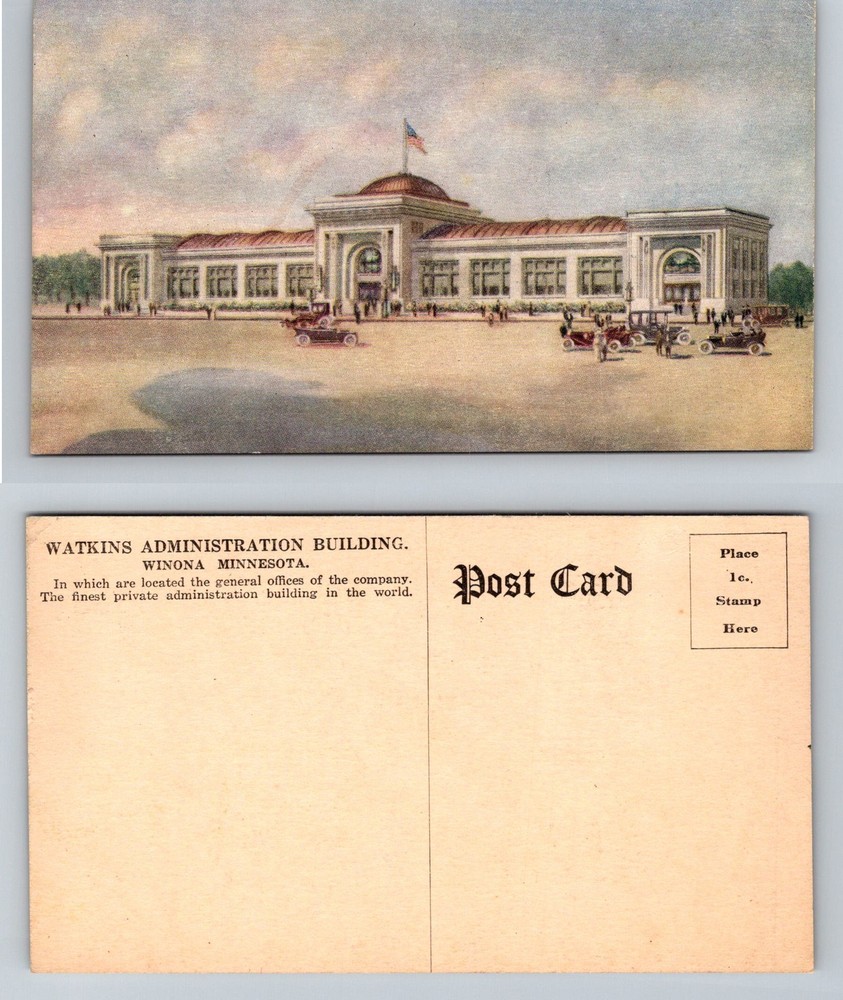 Winona MN-Minnesota Watkins Administration Building Early Autos Vintage Postcard
