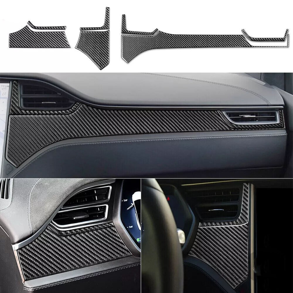 For Tesla Model S 12-20 Dashboard Panel Trim Cover Stickers Real Carbon Fiber