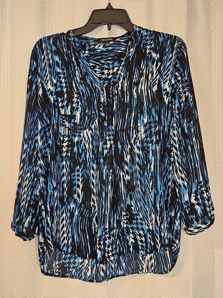 Notations Semi Sheer Pullover Tunic Long Sleeve Blouse Women's Size Small Top