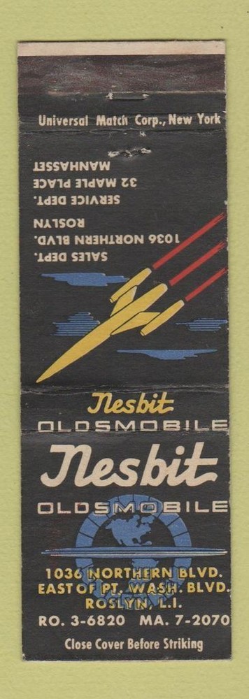 Matchbook Cover - Nesbit Oldsmobile Roslyn LI NY