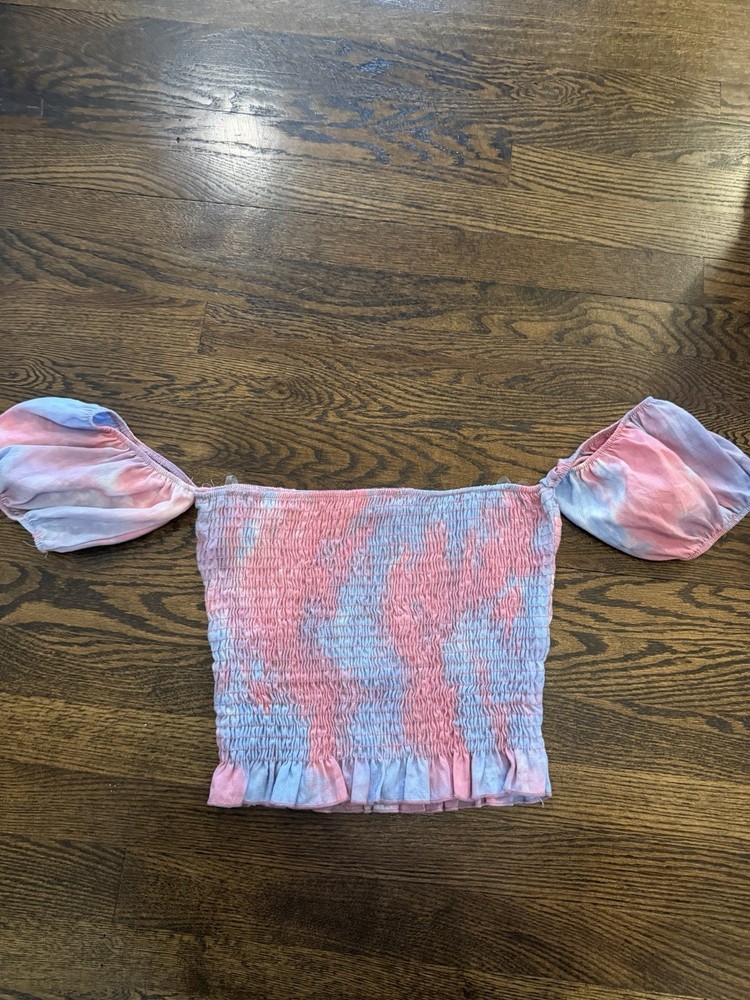 Blue Blush Women's Tie Dye Off-Shoulder Puff Sleeve Blouse Pink/Blue Size S